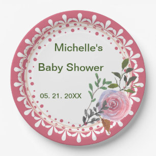 Prato De Papel Florais rosa e brancos personalizados