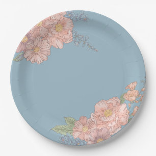 Prato De Papel Florais shabby chic rosa e azul