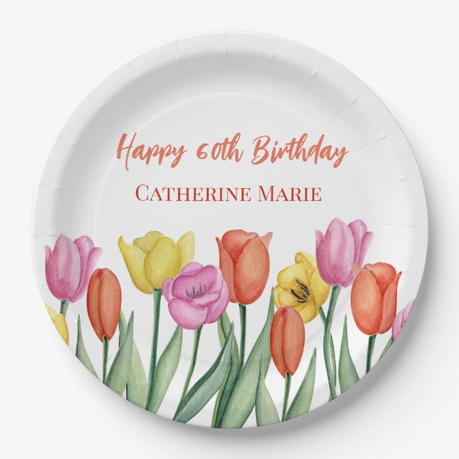 Prato De Papel Floral 60º Aniversário (Frente)