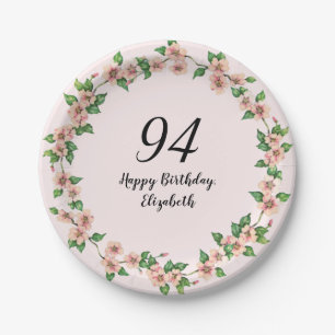 Prato De Papel Floral Aniversário de 94 anos Rosa Bege Bonito