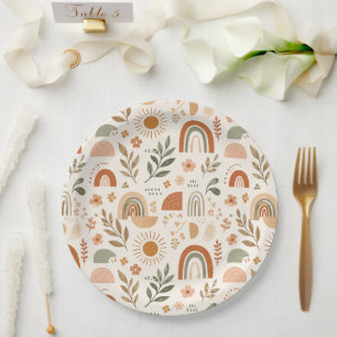 Prato de Papel Floral Arco-Íris Boho Terroso Sol