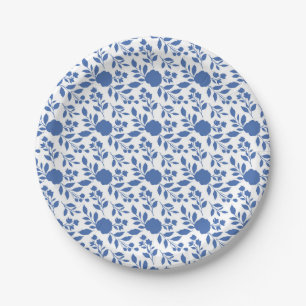 Prato De Papel Floral Azul e Branco