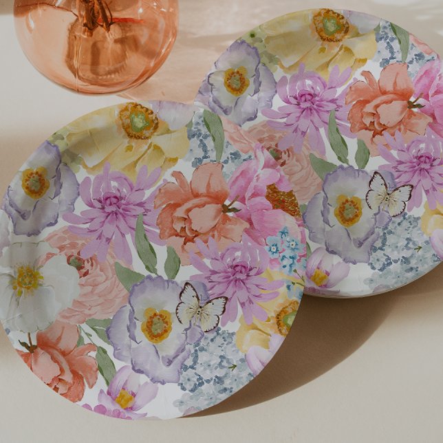 Prato De Papel Floral Brilhante Ousado (Bold Bright Floral Paper Plates by Painted Paperie
)