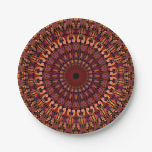 Prato De Papel Floral Brown Mandala Design- 48566