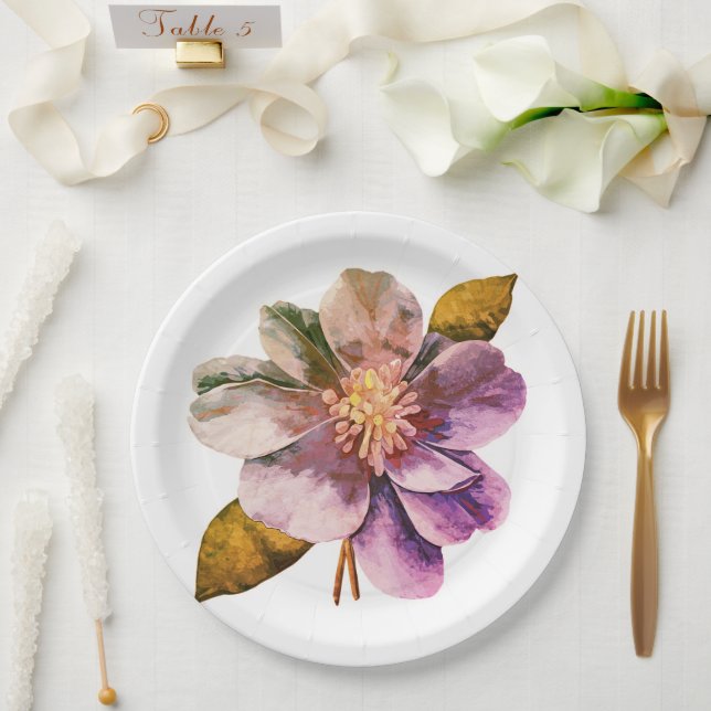 Prato de papel floral casamento/chuveiro (Casamento)