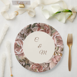Prato de Papel Floral com Aguarela Rosa Romântica