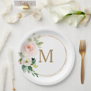 Prato de Papel Floral com Monograma para Chá de No