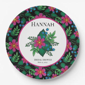 Prato De Papel Floral Cor-de-Rosa Quente em Preto