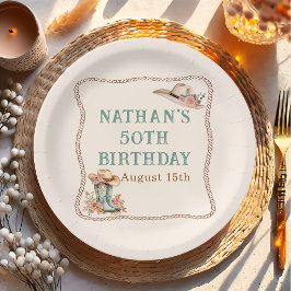 Prato De Papel Floral Cowgirl Boots and Hat Birthday Paper Plate