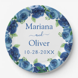 Prato de Papel Floral de Aquarela Azul Marinho par
