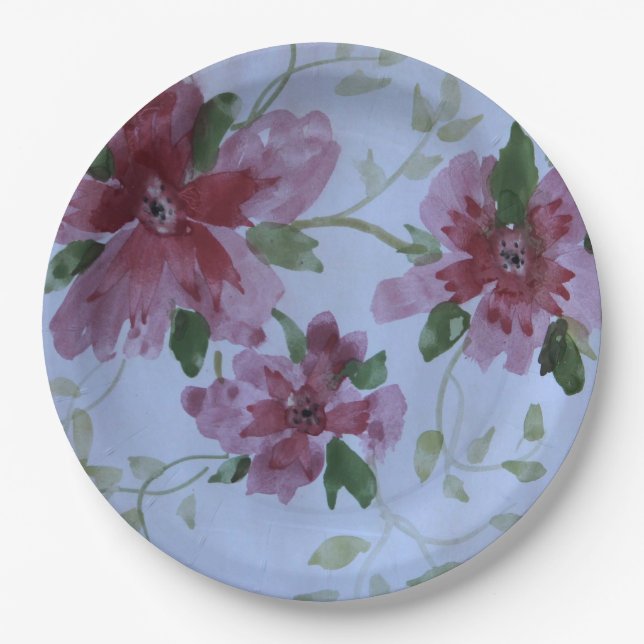Prato De Papel Floral de Aquarela Rosa (Frente)