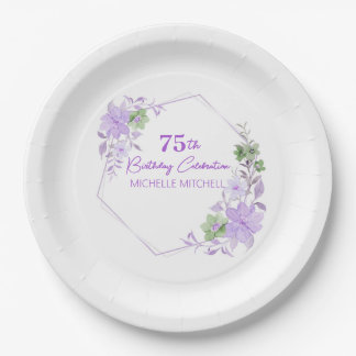 Prato De Papel Floral de Lavanda de aniversário 75º e personaliza