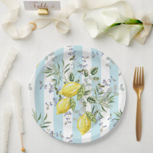 Prato De Papel Floral de Limão Italiano com Listras Mediterrâneo