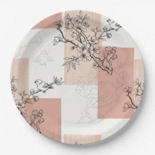 Prato De Papel Floral de Pássaro Vintage com Listra Toile (5)