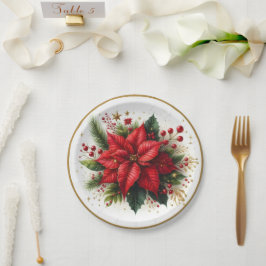 Prato de Papel Floral de Poinsettia de Natal Elega