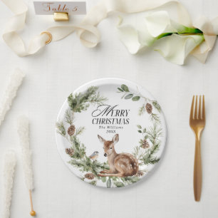 Prato De Papel Floral Deer Elegante Moderno Feliz Natal