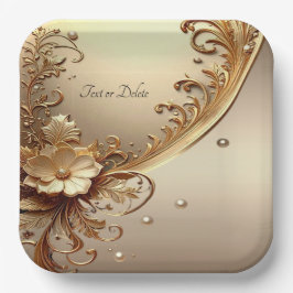 Prato de Papel Floral Dourado Ornamentado