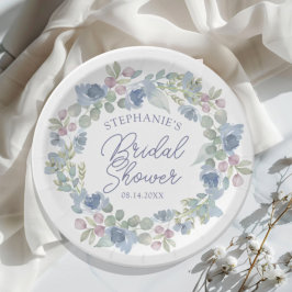 Prato De Papel Floral Dusty Blue Wreath Bridal Shower