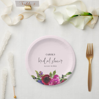 Prato de Papel Floral em Aquarela Rosa Suave
