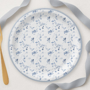 Prato de Papel Floral em Azul Desbotado de Arte Fi