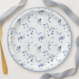 Prato de Papel Floral em Azul Desbotado de Arte Fi