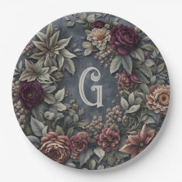 Prato De Papel Floral Escuro e Moody