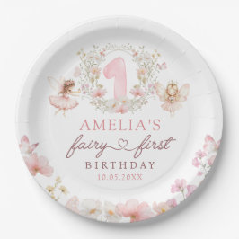 Prato De Papel Floral Fairy First Birthday Party Paper Plates