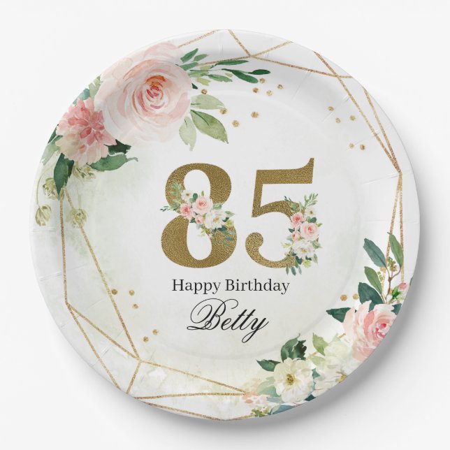 Prato De Papel Floral & Gold Personalized 85th Custom (Frente)