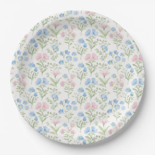Prato De Papel Floral Grandmillennial Rosa e Azul