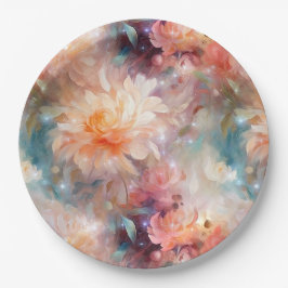 Prato De Papel Floral Laranja de Pêssego rosa