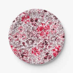 Prato De Papel Floral, leopardo, vermelho e branco, vermelho,