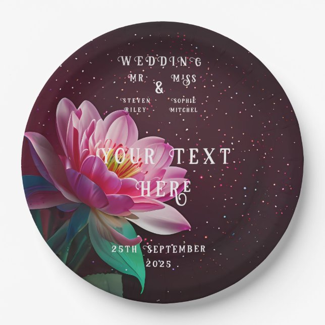 Prato De Papel Floral Lotus Wedding Suite | Starry Night Romance (Frente)