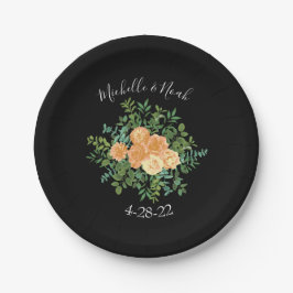 Prato De Papel Floral Moderno de Casamento Negro e Pessegueiro