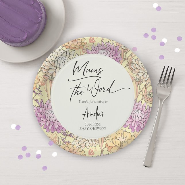 Prato De Papel Floral Mum's the Word Surprise Baby Shower (Floral Mum's the Word Surprise Baby Shower Paper Plates)