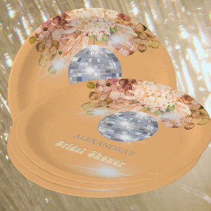 Prato De Papel Floral Orange Disco Ball Chá de panela