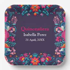 Prato De Papel Floral Quinceanera Purple Mexicano Fiesta Birthday