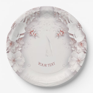 Prato de Papel Floral Rosa Bege Marfim