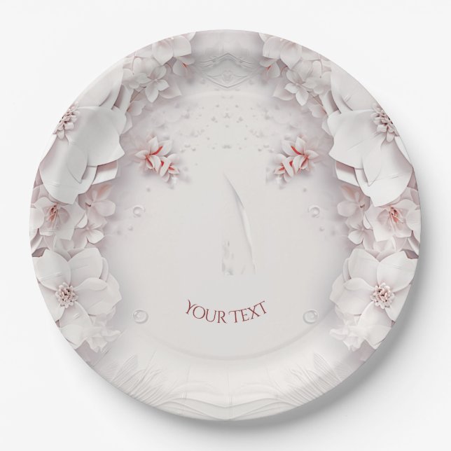 Prato de Papel Floral Rosa Bege Marfim (Frente)