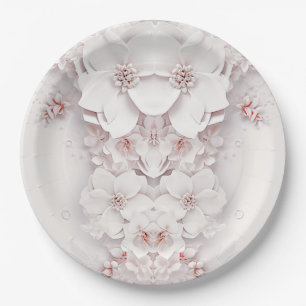Prato de Papel Floral Rosa Bege Marfim