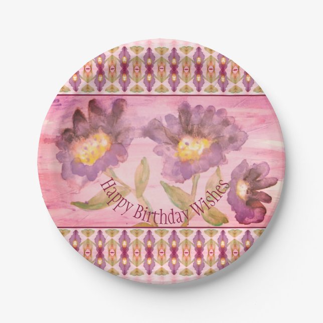 Prato De Papel Floral Rosa E Roxo (Frente)