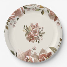 Prato de Papel Floral Rosa Empoeirado para Casamen