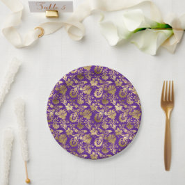 Prato De Papel Floral Roxo Elegante Dourado