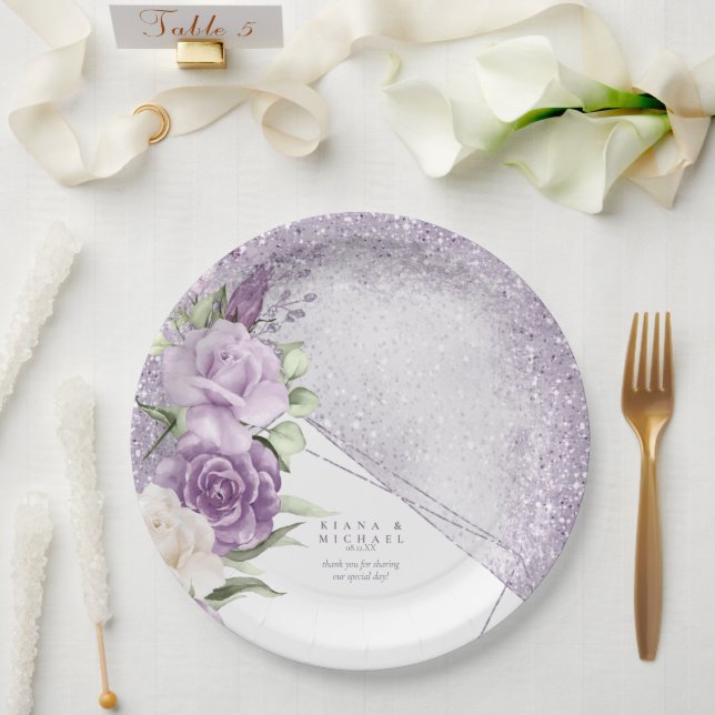 Prato De Papel Floral Sparkles Mauding ID889 Paper Plates (Casamento)