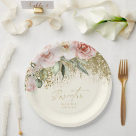 Prato De Papel Floral Sparkles Sweet Six Dourado ID912