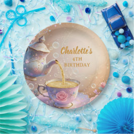 Prato De Papel Floral Teacup & Teapot - Pastel Elegant Tea Party