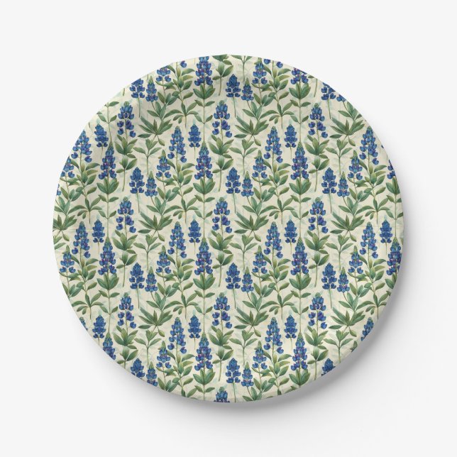 Prato De Papel Floral Texas Bluebonnet Paper Plates Lupine Party (Frente)