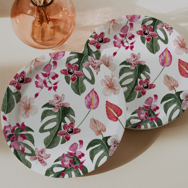 Prato De Papel Floral Tropical Colorida (Colorful Tropical Floral Paper Plates by Painted Paperie
)