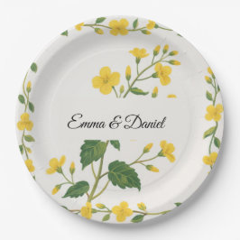 Prato De Papel Floral Verde Amarelo Amarelo