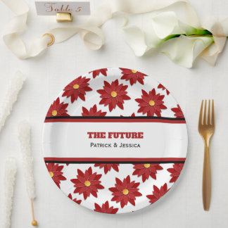 Prato De Papel Floral Vermelho e Dourado Geométrico