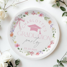 Prato De Papel Floral Widflower Pink Bow Graduation party